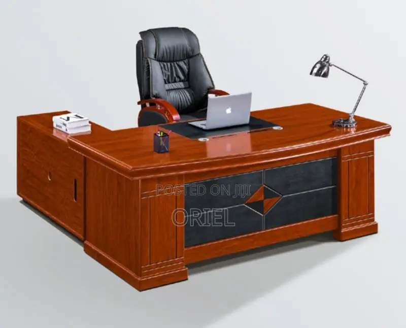 Office Desk : L-Shaped Mahogany Office Executive Desk