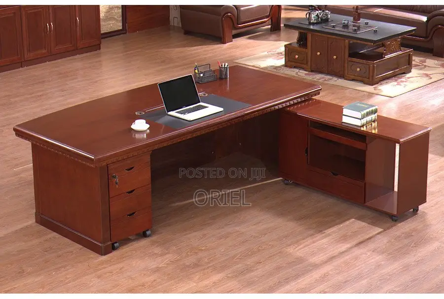 Office Desk : L-Shaped Mahogany Office Executive Desk