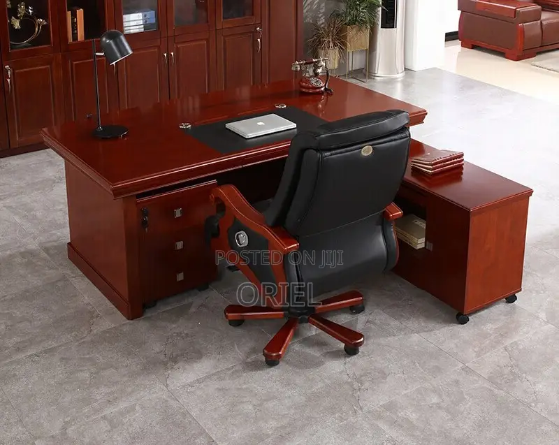 Office Desk : L-Shaped Mahogany Office Executive Desk