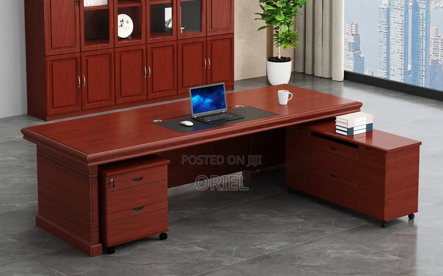 Office Desk : L-Shaped Mahogany Office Executive Desk