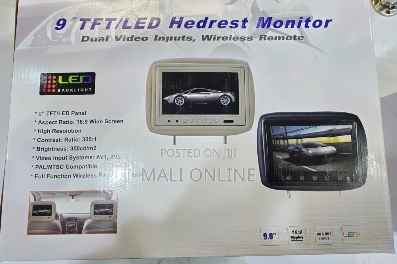 9 Inch Dual Car Headrest Monitors TFT Led Screen Set With Av Input