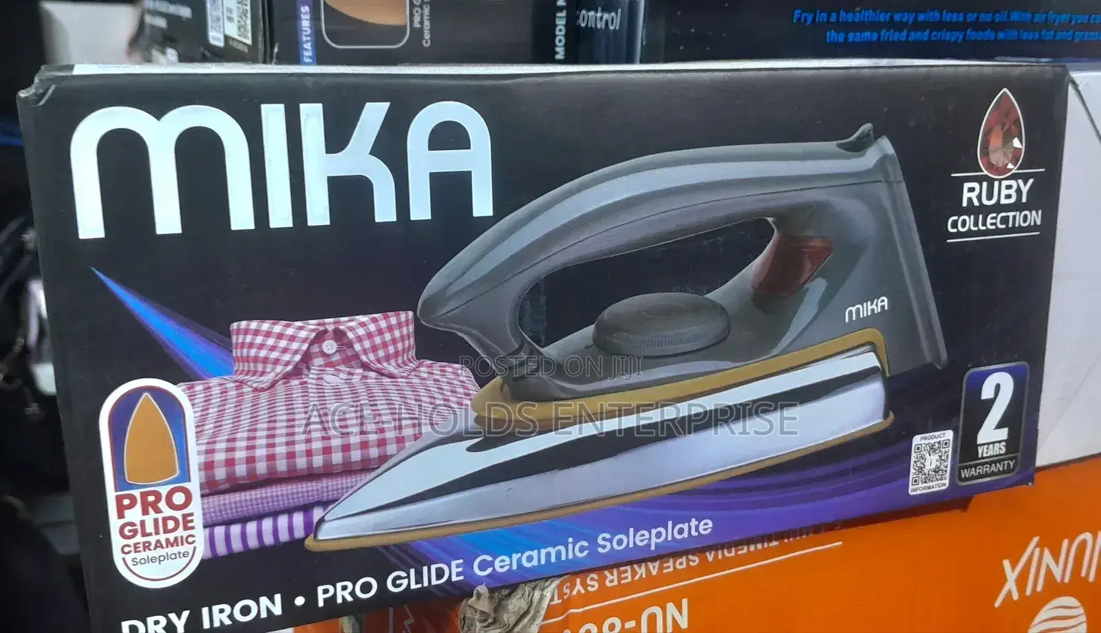 Mika Pro Glide Ceramic Soleplate Dry Iron Box, Black Grey