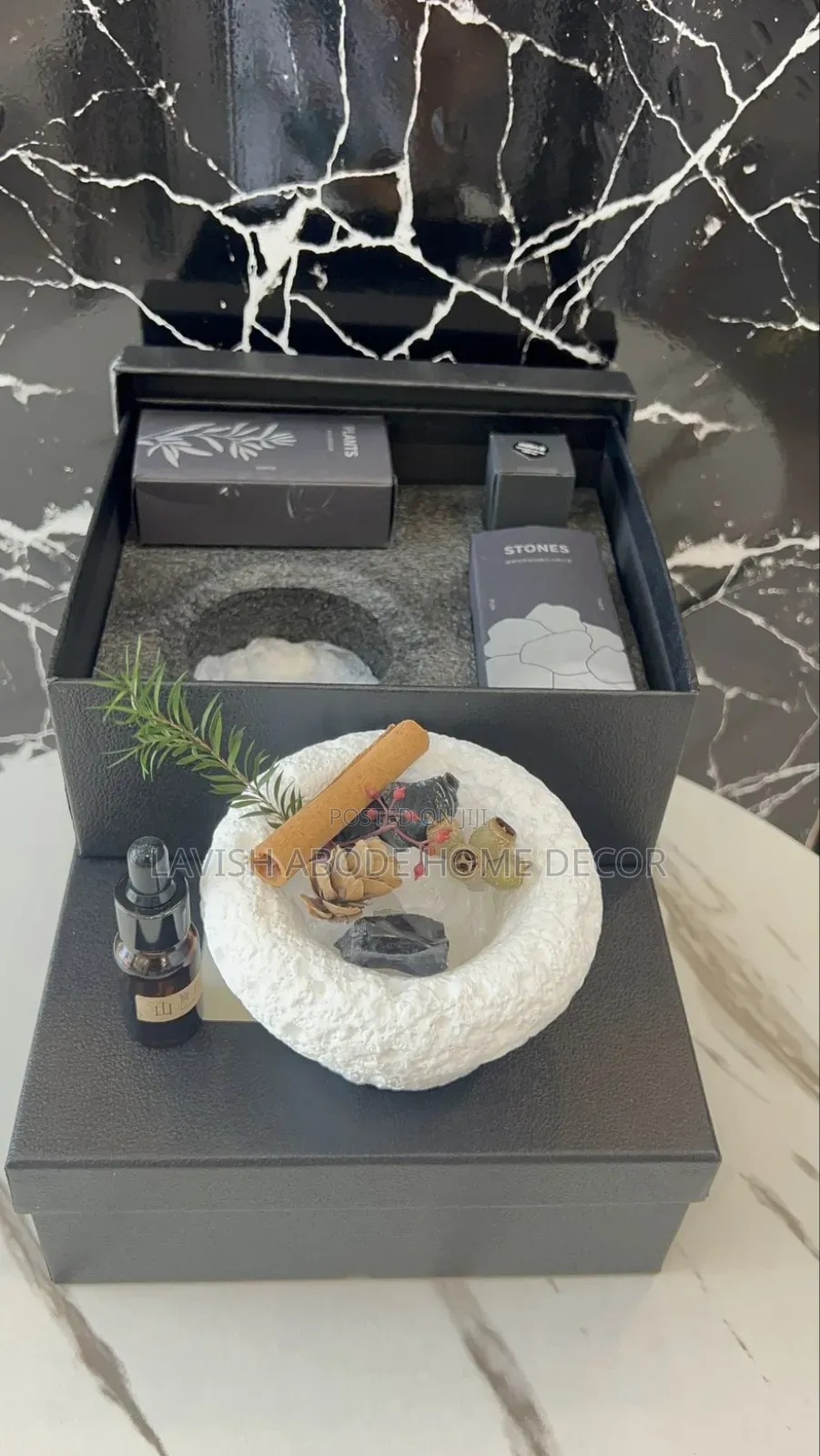 White Mushroom Shaped Stone Essential Oil Diffuser Gift Set