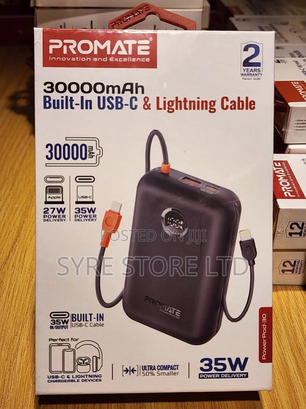 Promate Powerpod-30: 30000mah 35w Power Bank W/ Cables