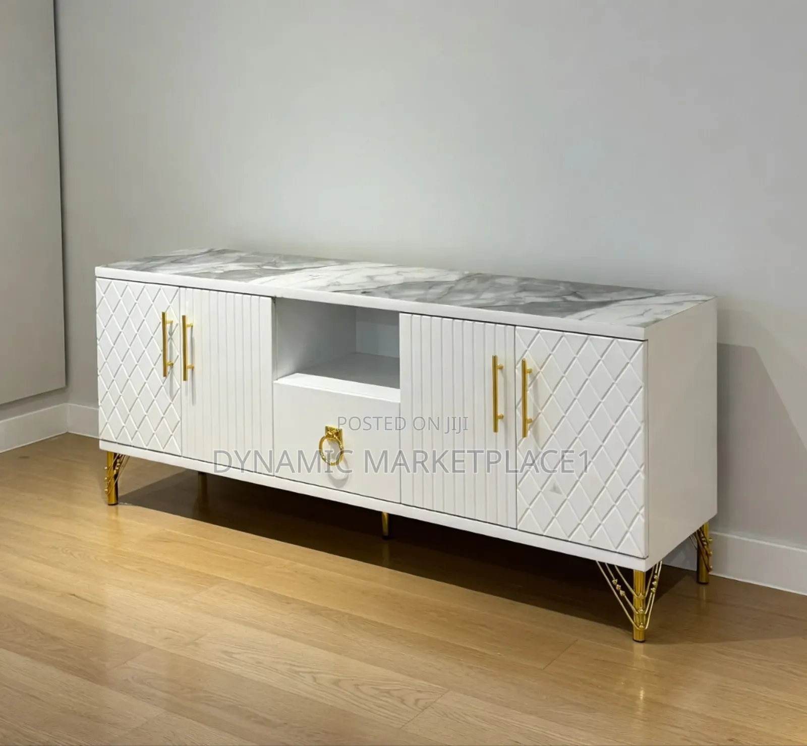 White Marble Top Sideboard With Golden Legs – Modern Tv Console