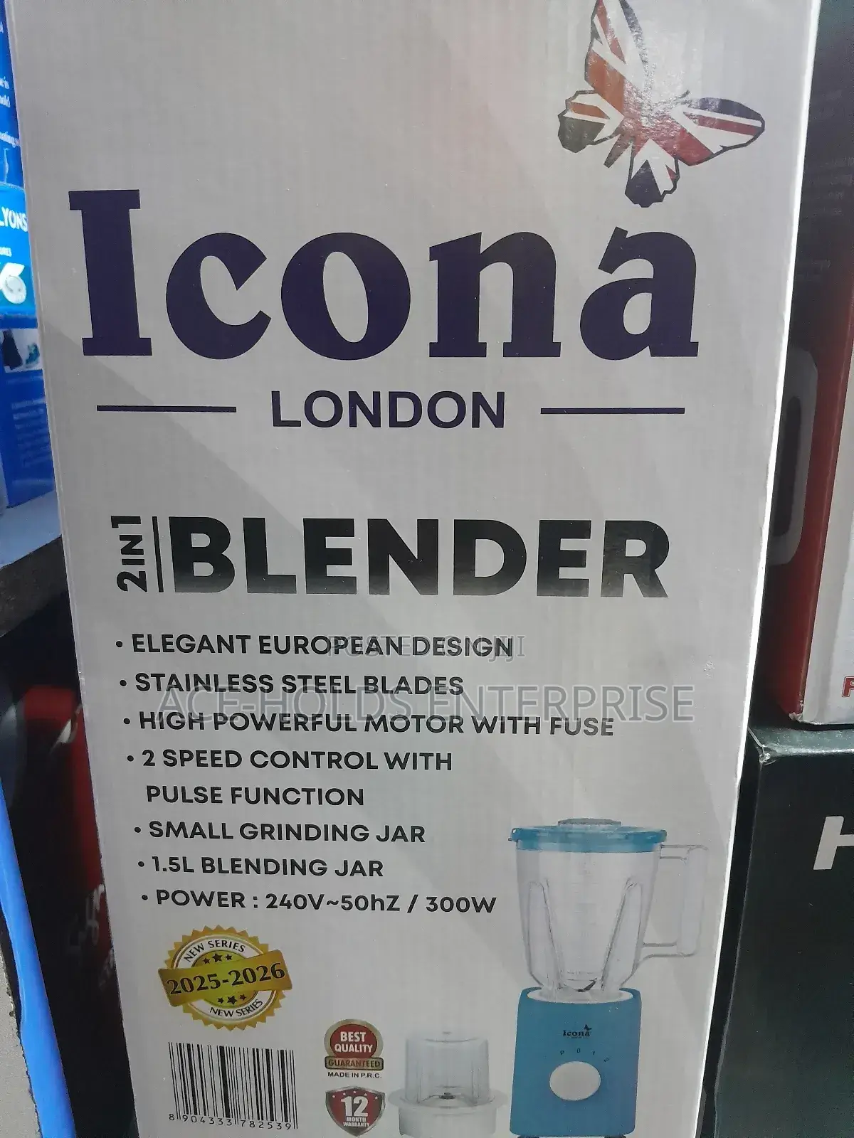 2 in 1 Icona 300watts Blender/ Grinder 1.5 Litres Capacity - 2 Speed