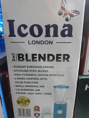 2 in 1 Icona 300watts Blender/ Grinder 1.5 Litres Capacity - 2 Speed