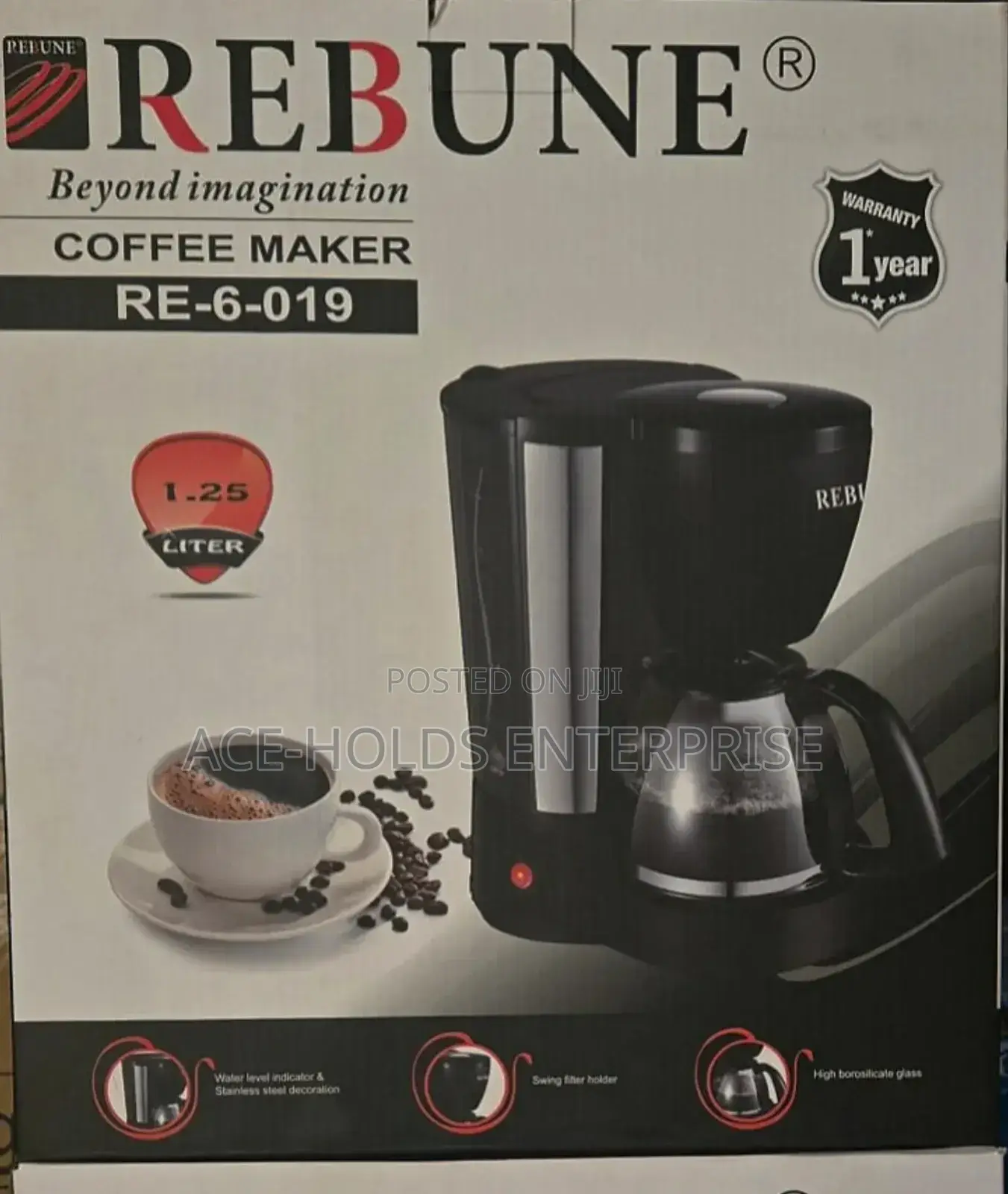 1.25 Litres Capacity - Rebune Coffee Maker