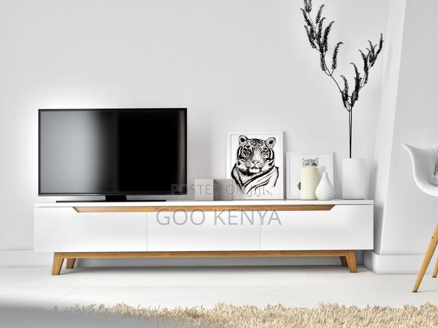 Living Room Tv Cabinet; Sleek White Wooden Tv Console
