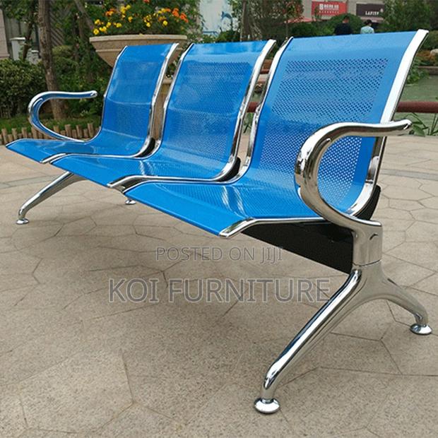 Office Benches; Three Seaters Metallic Blue Reception Hospital Bench - thumbnail 6