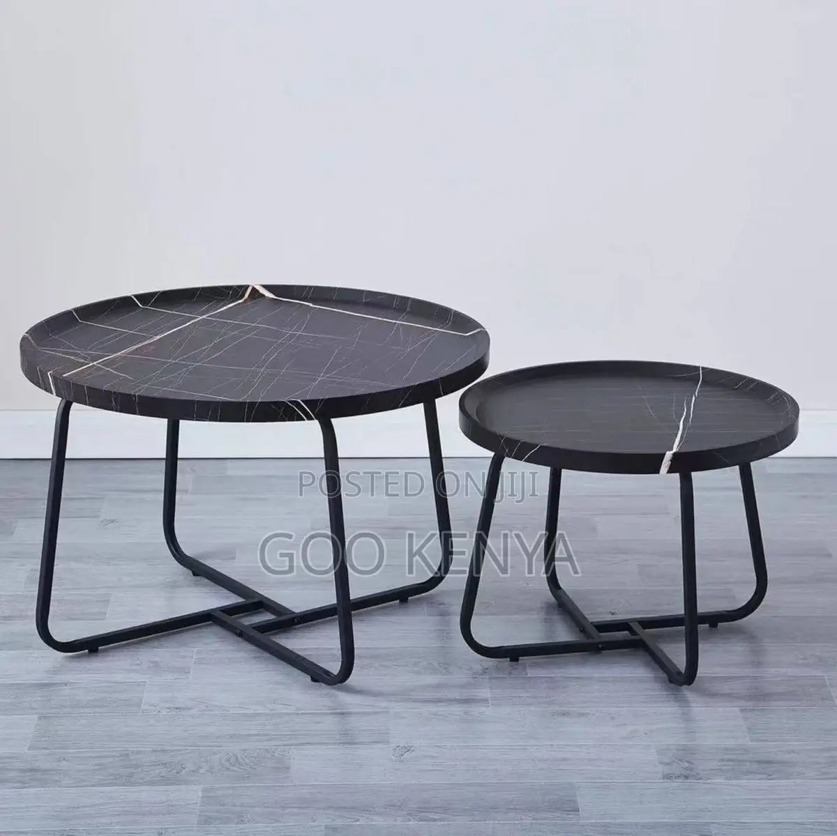Home Table; Modern 2-Piece Round Coffee Table Set With Metal Frame