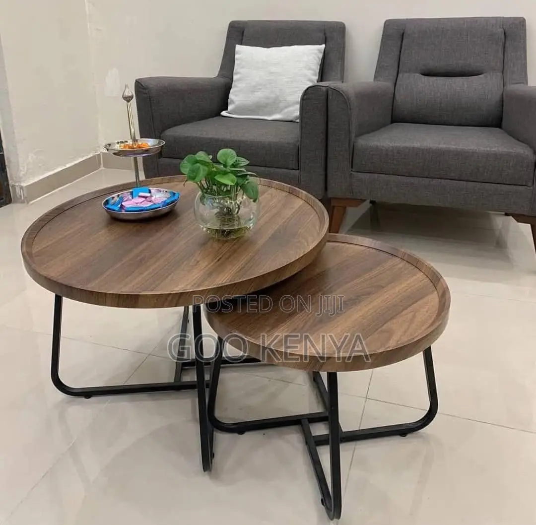 Home Table; Modern 2-Piece Round Coffee Table Set With Metal Frame