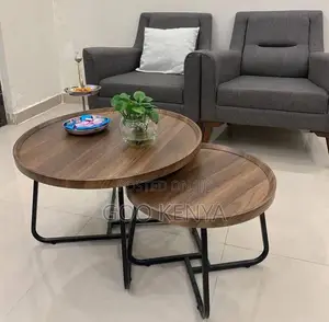 Home Table; Modern 2-Piece Round Coffee Table Set With Metal Frame