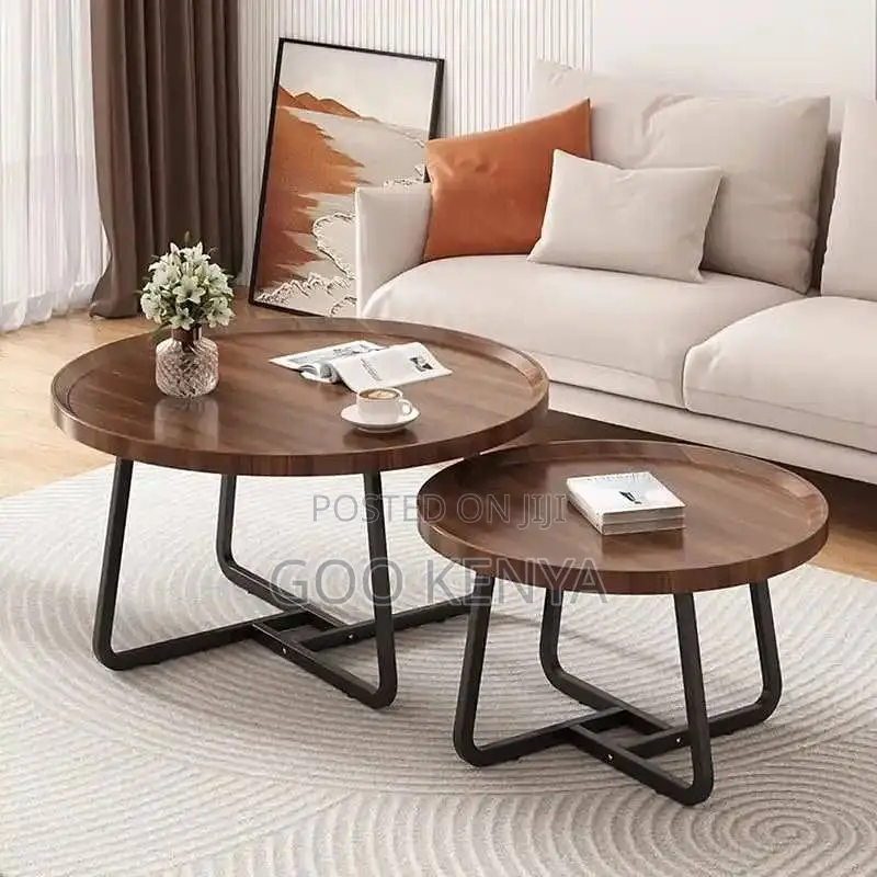 Home Table; Modern 2-Piece Round Coffee Table Set With Metal Frame