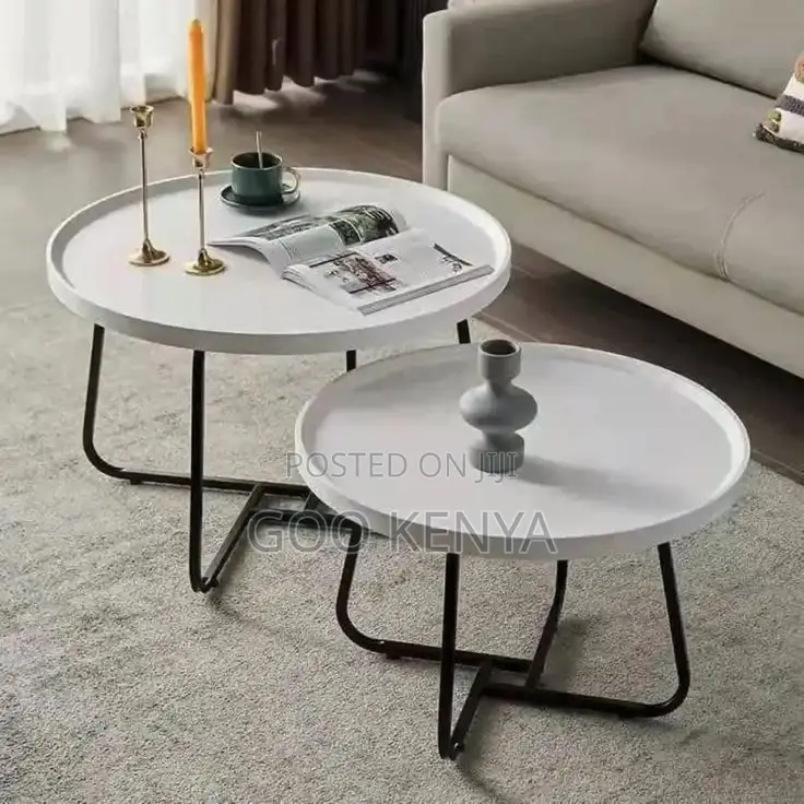 Home Table; Modern 2-Piece Round Coffee Table Set With Metal Frame