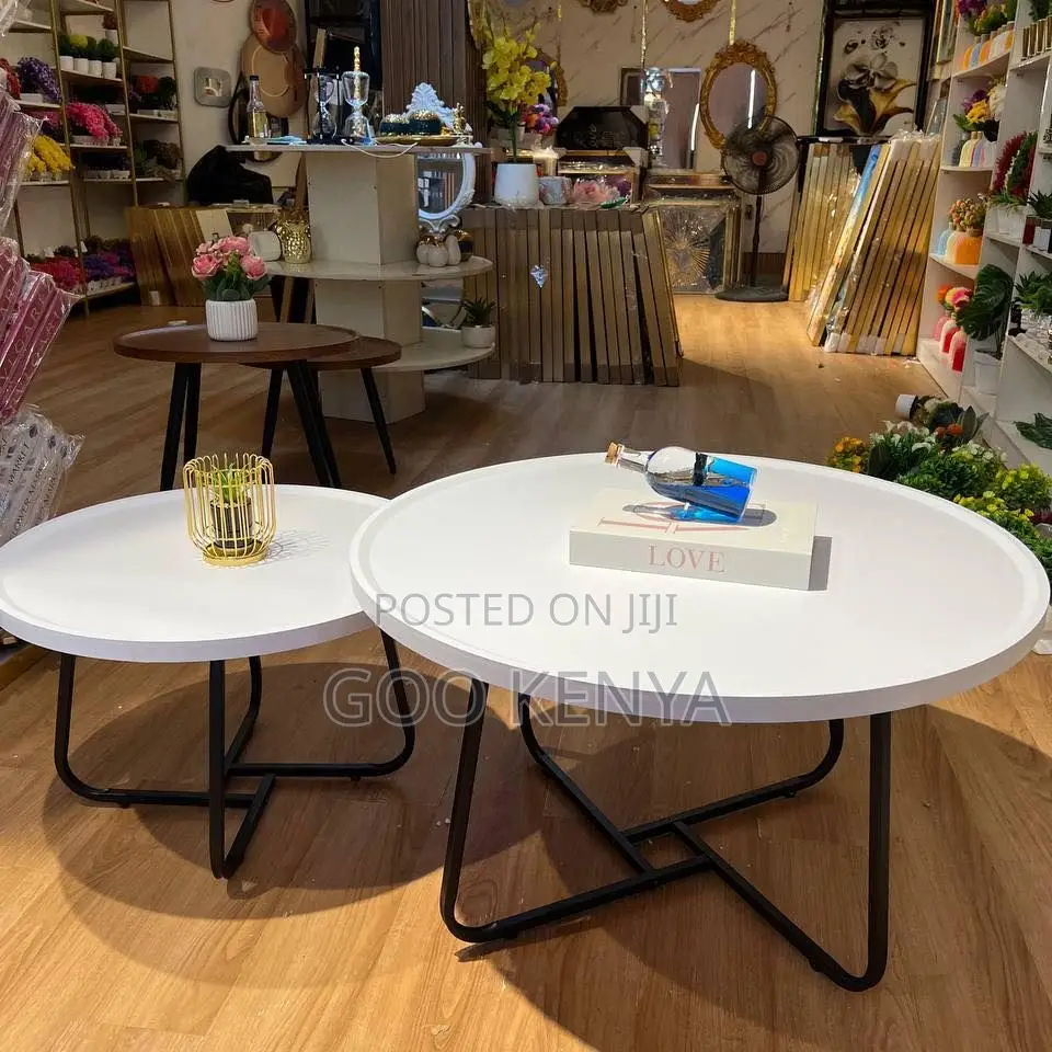 Home Table; Modern 2-Piece Round Coffee Table Set With Metal Frame
