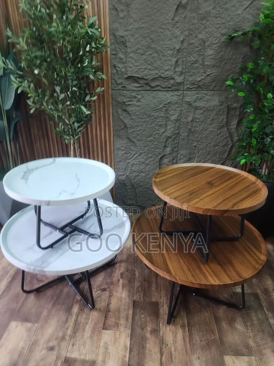 Home Table; Modern 2-Piece Round Coffee Table Set With Metal Frame