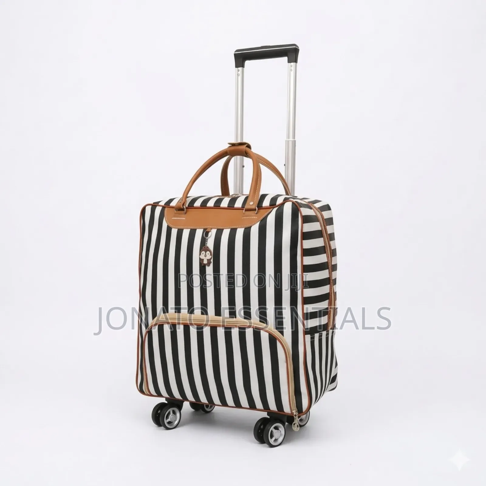 4-Wheel Striped Cabin Travel Bag - Lightweight Trolley Hand Luggage