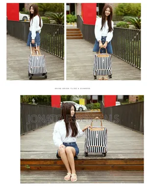 4-Wheel Striped Cabin Travel Bag - Lightweight Trolley Hand Luggage