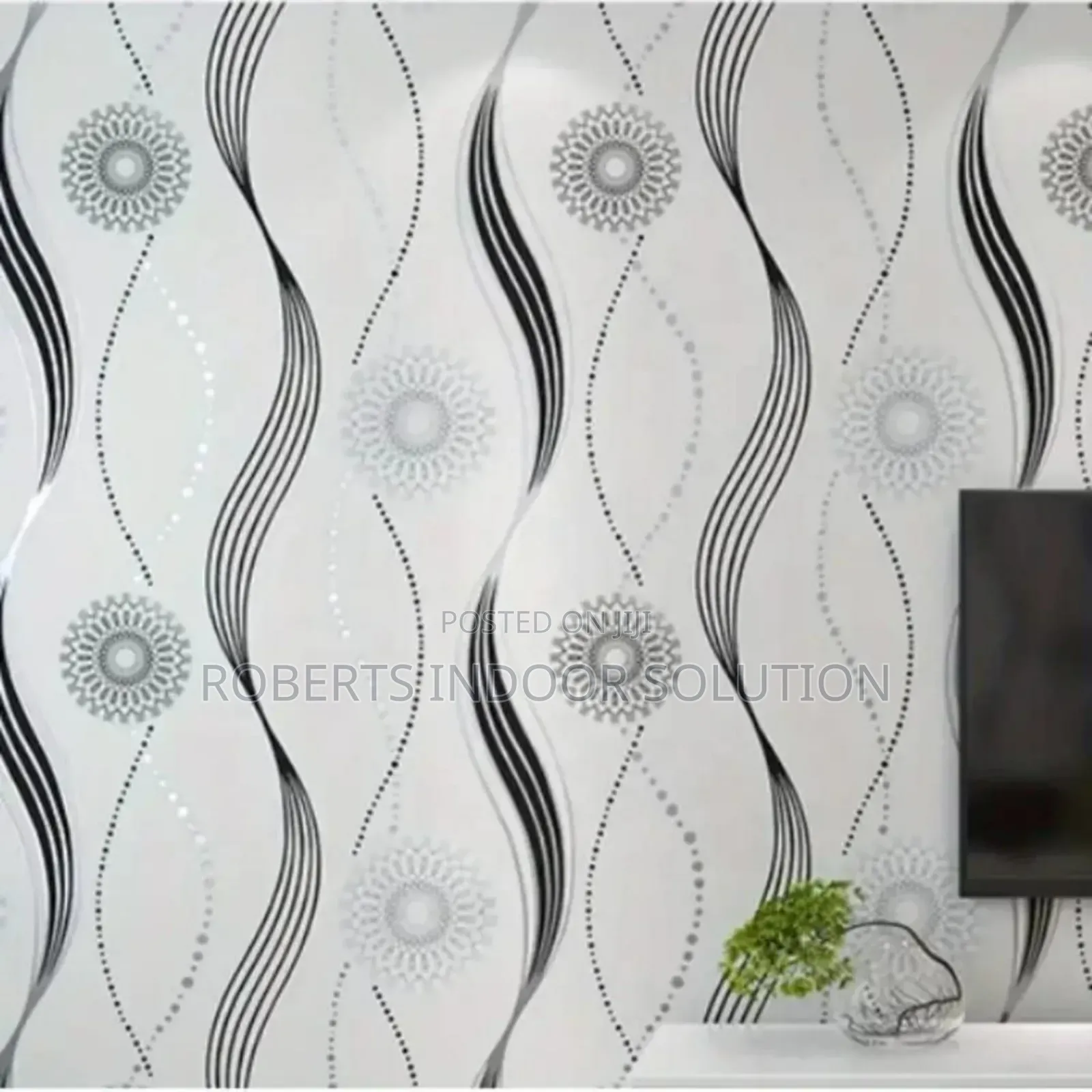Heureka White Black Lines and Circles Wallpaper