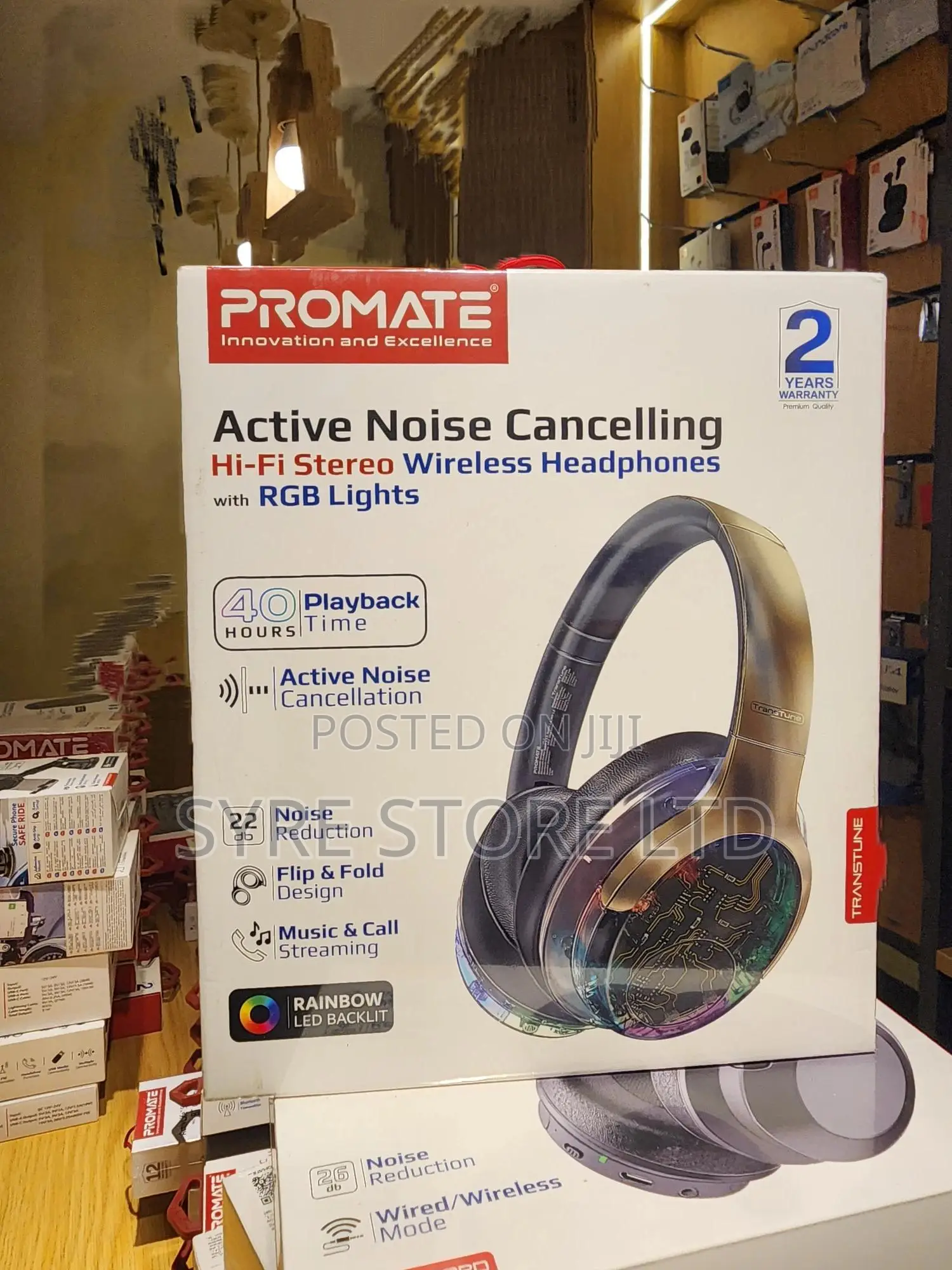 RGB Anc Headphones, 40h Play, Clear Body-Promate Transtune