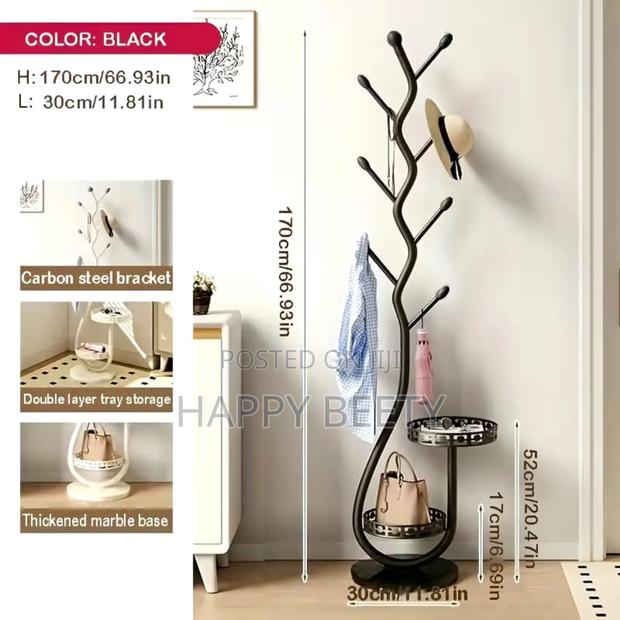 *Cream-Style Floor Standing Coat Rack* For Entryway Clothes, Bags - thumbnail 5