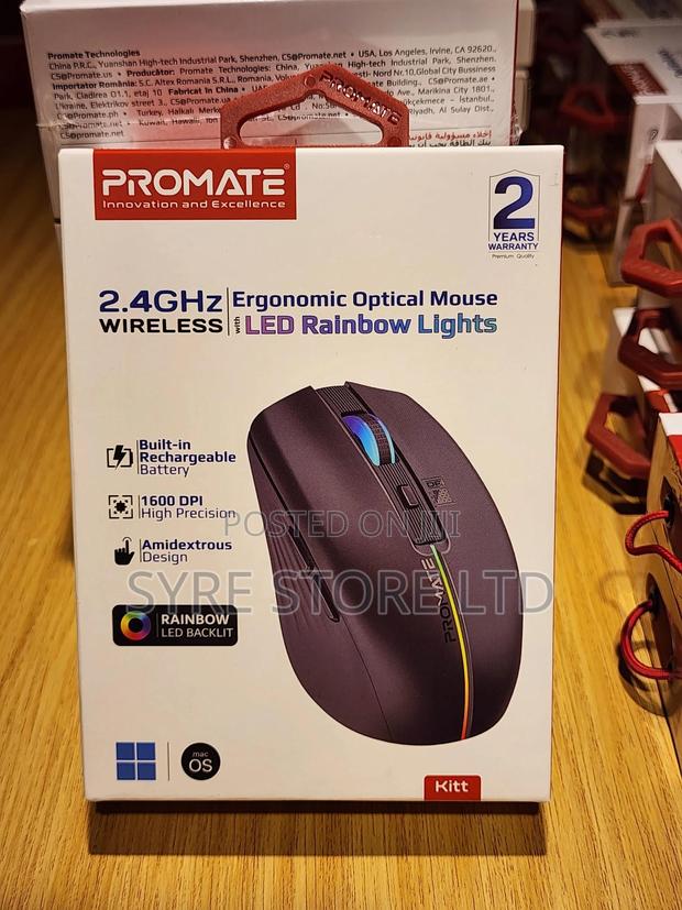 Promate Kitt Wireless RGB Mouse, Rechargeable, 1600dpi