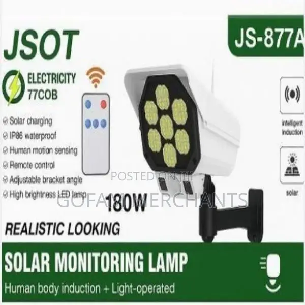 Jsot 180w Solar Motion Sensor Light , Remote, Waterproof Dummy Camera