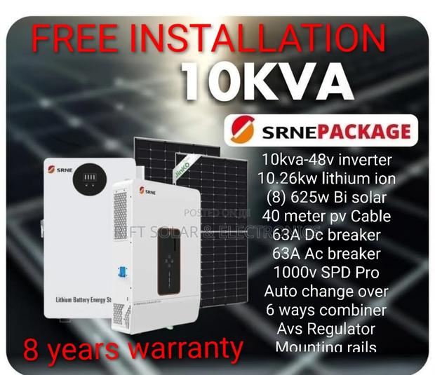 10kva MPPT Inverter - 10.26kwh Lithium Battery - (8)625w Solar Package