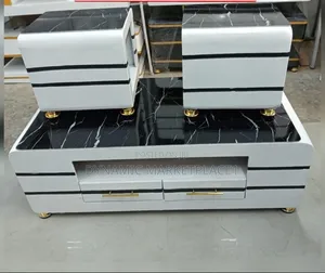 White Black Marble Tv Stand and 2 Stools
