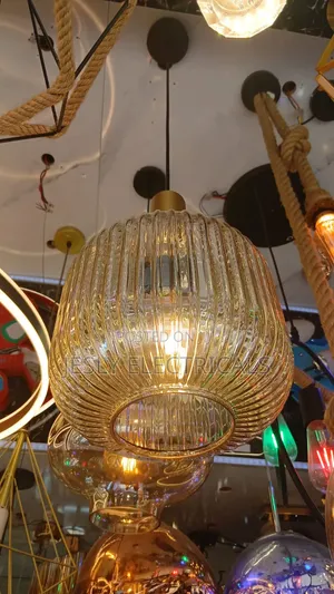Amber Reeded Glass Stemmed Pendant Light