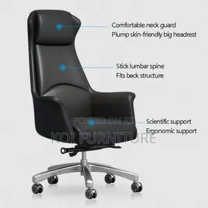 Office Chair :Black High-Back Leather Executive Ergonomic Office Chair
