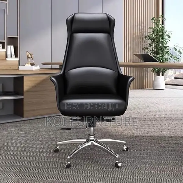 Office Chair :Black High-Back Leather Executive Ergonomic Office Chair