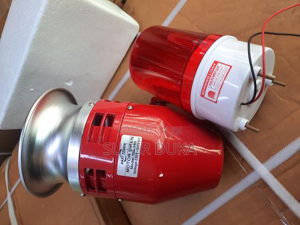 Industrial Motor Siren Ms-390 & Red Led Warning Light 220v Set