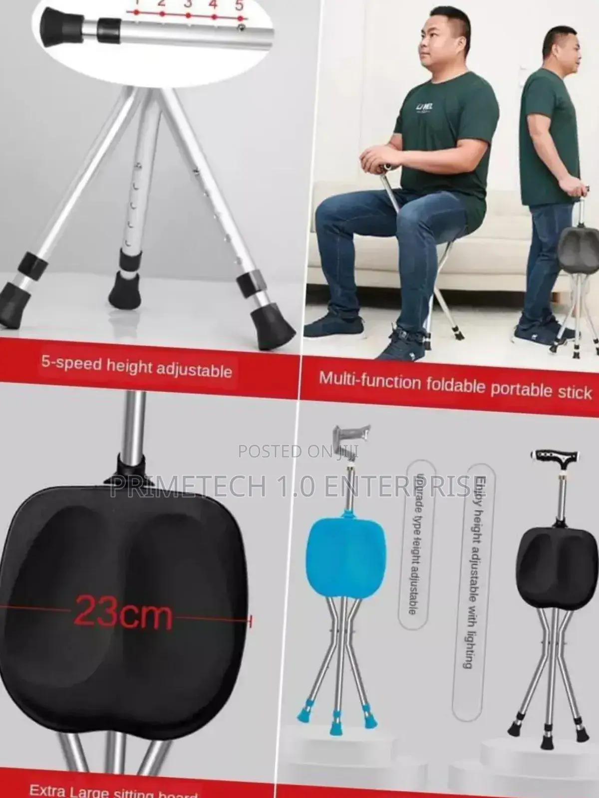 2 in 1 Elderly Stick Cum Stool