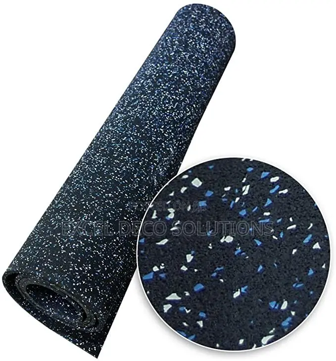 Blue Speckled Rubber Mat for Indoor Gym, Play Area and Floor Safety