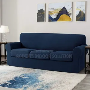 Navy Blue Stretch Jacquard 3 Seater Sofa Slipcover With Cushion Covers