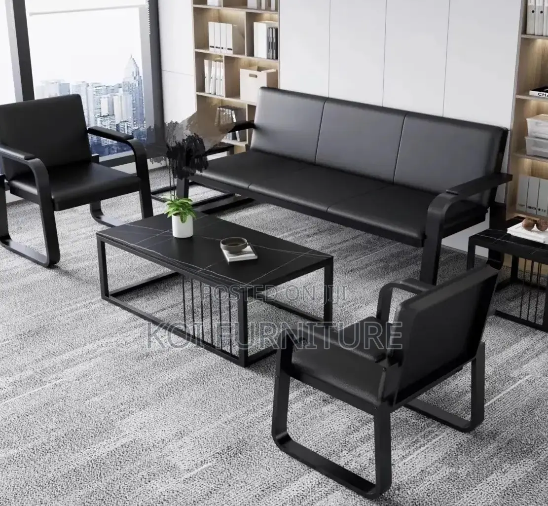 Office Sofa : 5-Seater Synthetic Leather Sofa Set