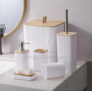 6-Piece Modern Bamboo Bathroom Set Accessory Kit