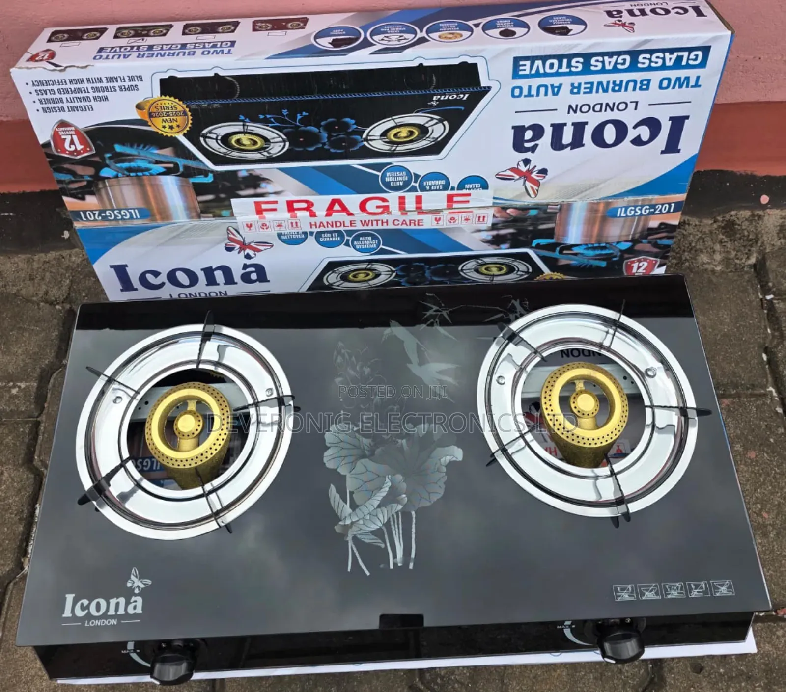 Icona 2 Burner Gas Stove Glass Top Cooker