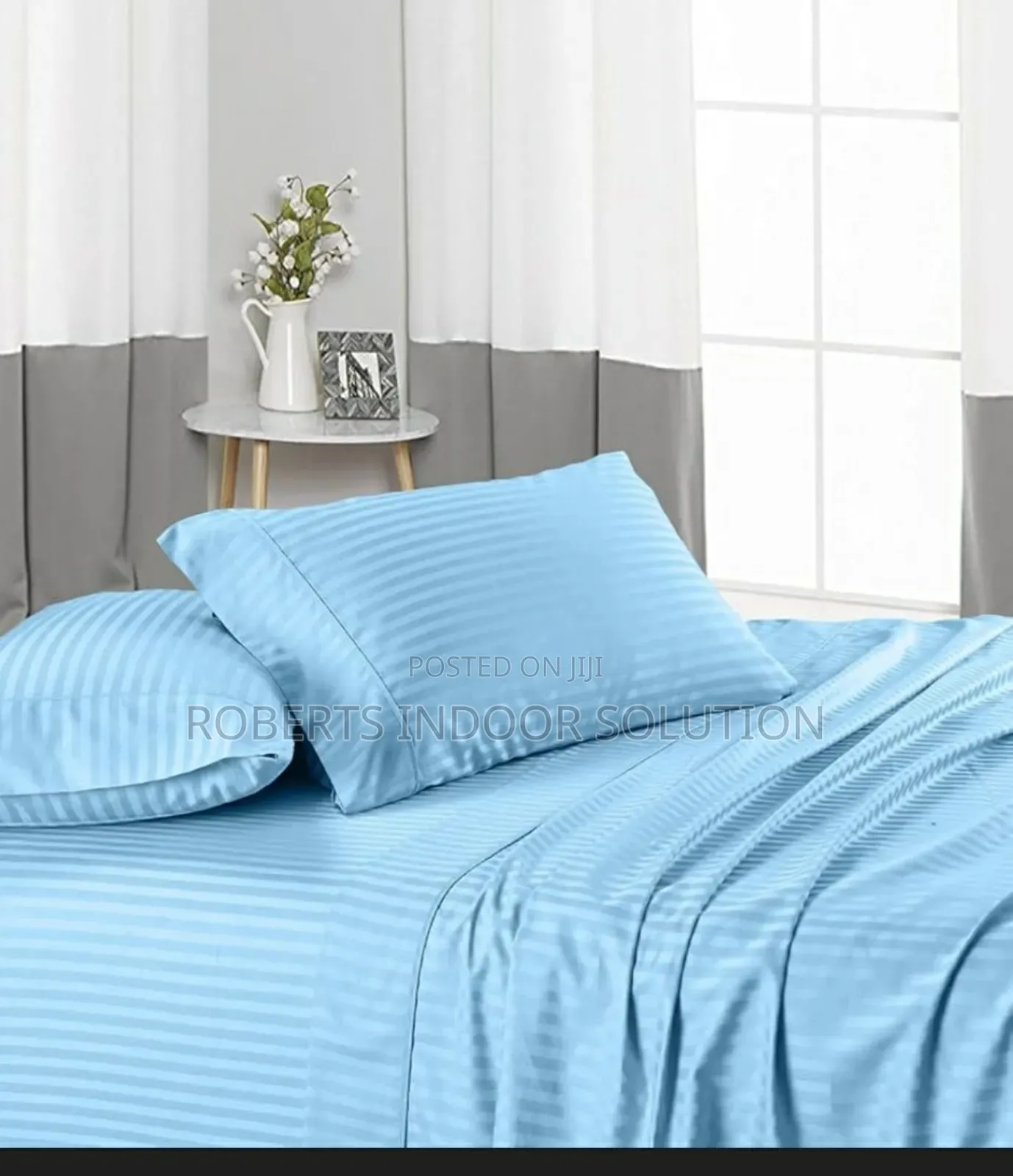 Generic Blue Cotton Stripped Bedsheets