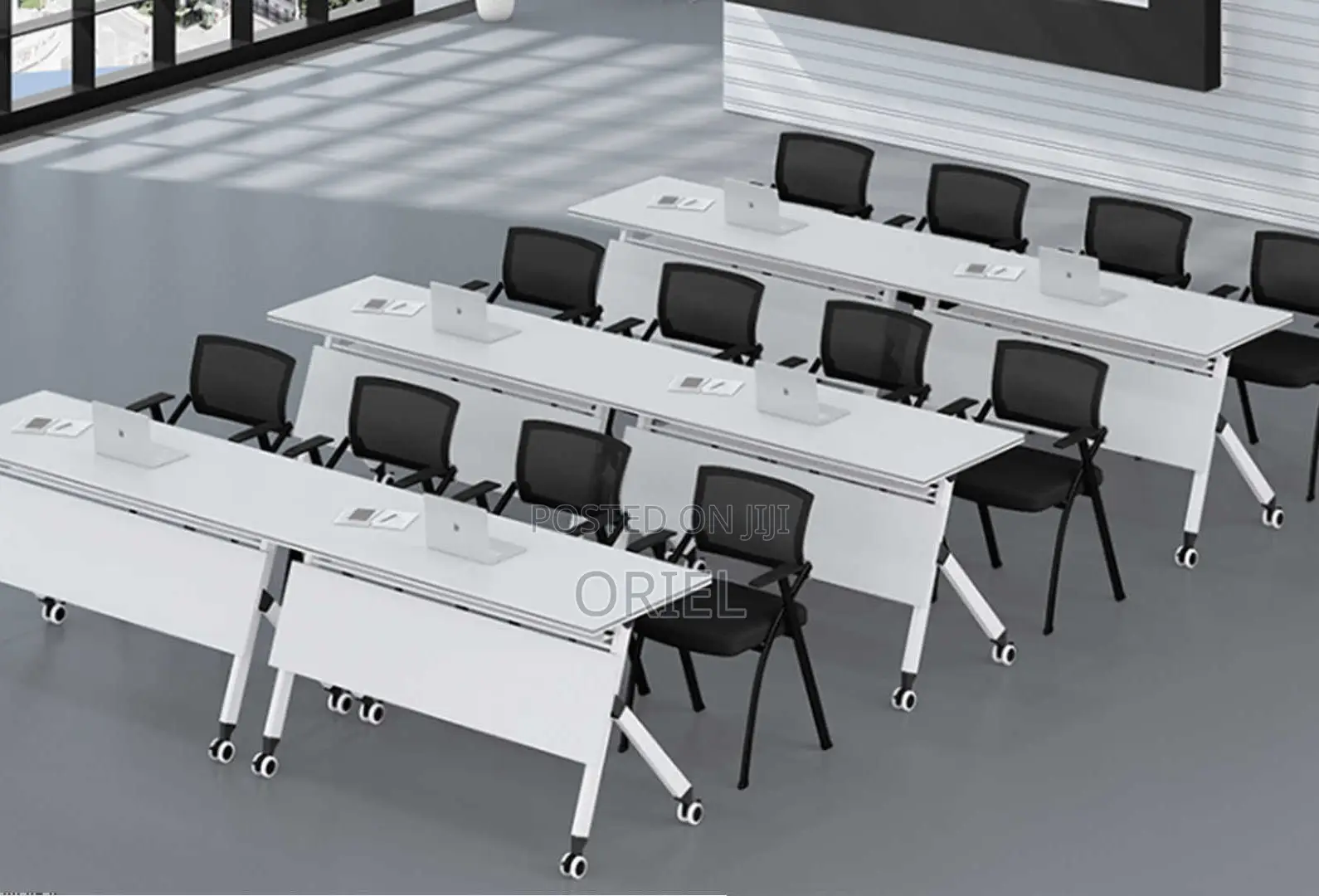 Office Table : White Foldable Training Office Table