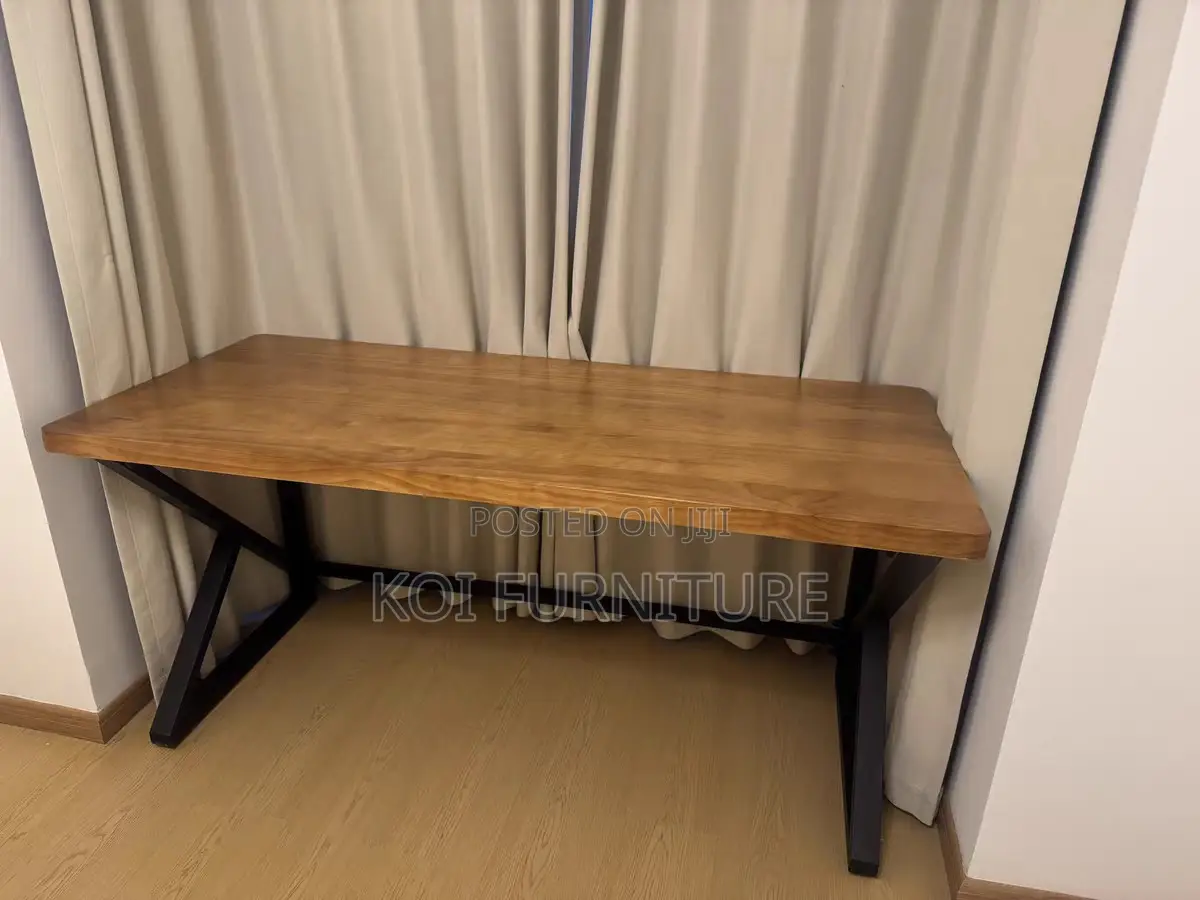 Office Desk : 1.2m Sturdy Black Metal K-Shaped Frame Desk