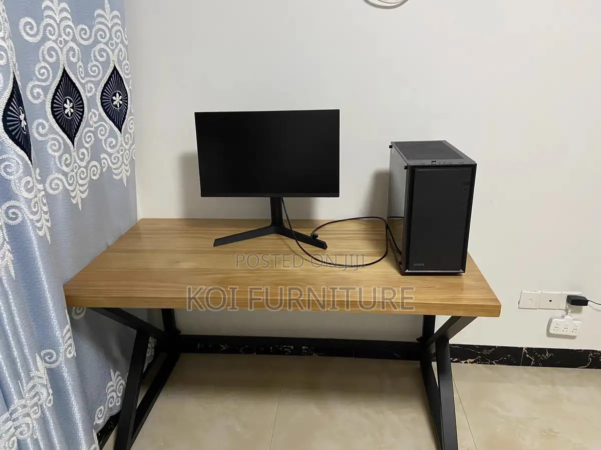 Office Desk : 1.2m Sturdy Black Metal K-Shaped Frame Desk