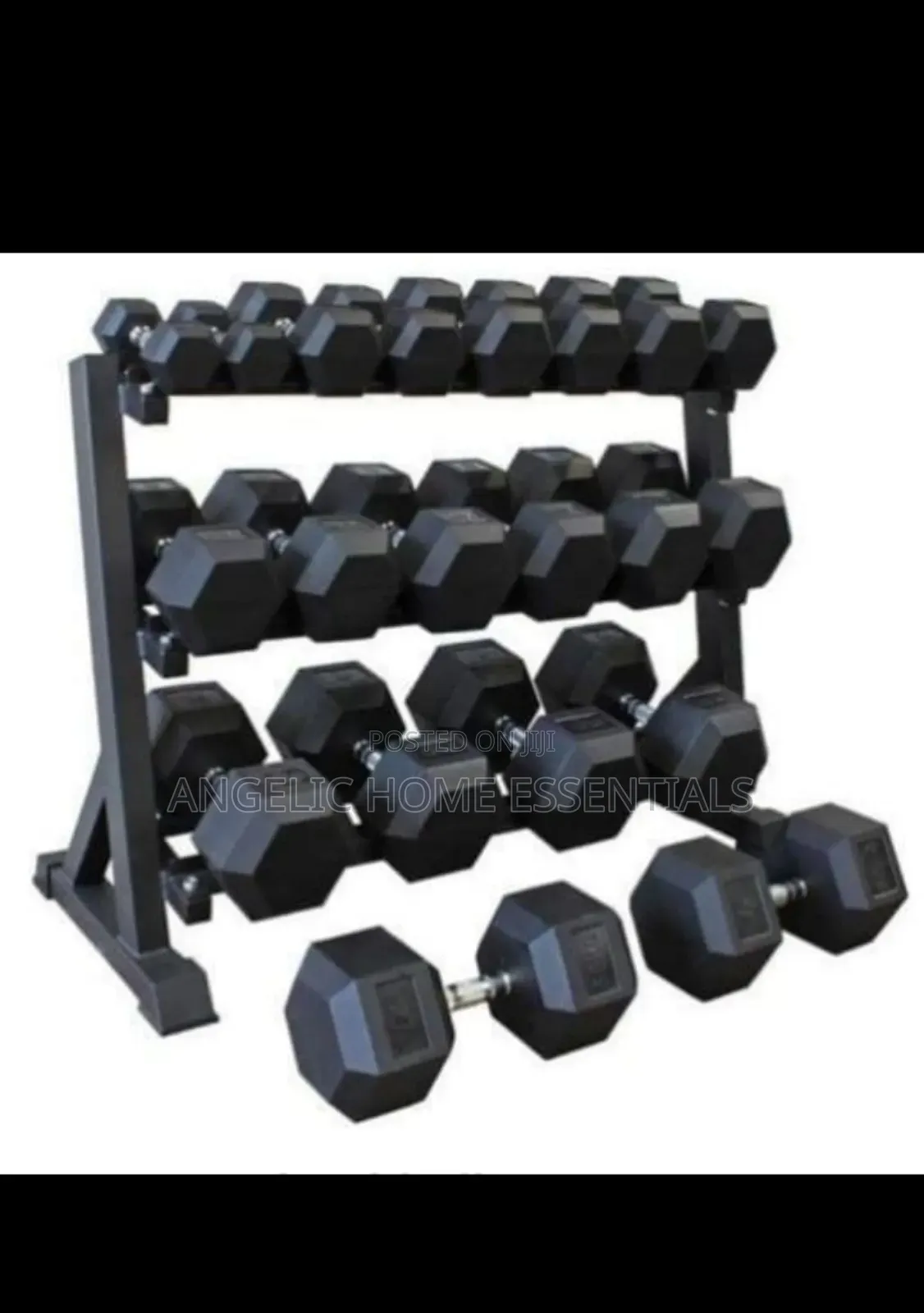 Silver Chrome Cast Dumbbell Handle With Black Rubber Dumbbell Head