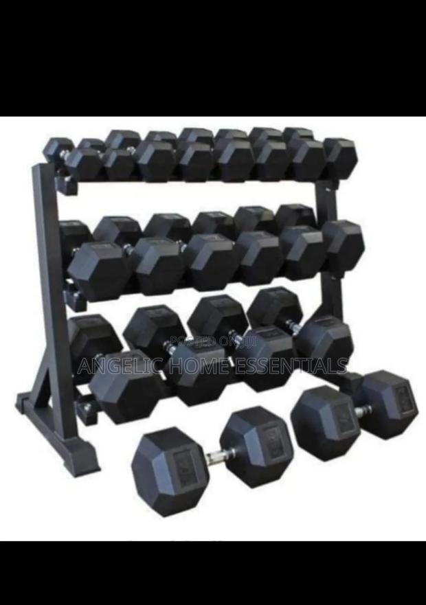 Silver Chrome Cast Dumbbell Handle With Black Rubber Dumbbell Head