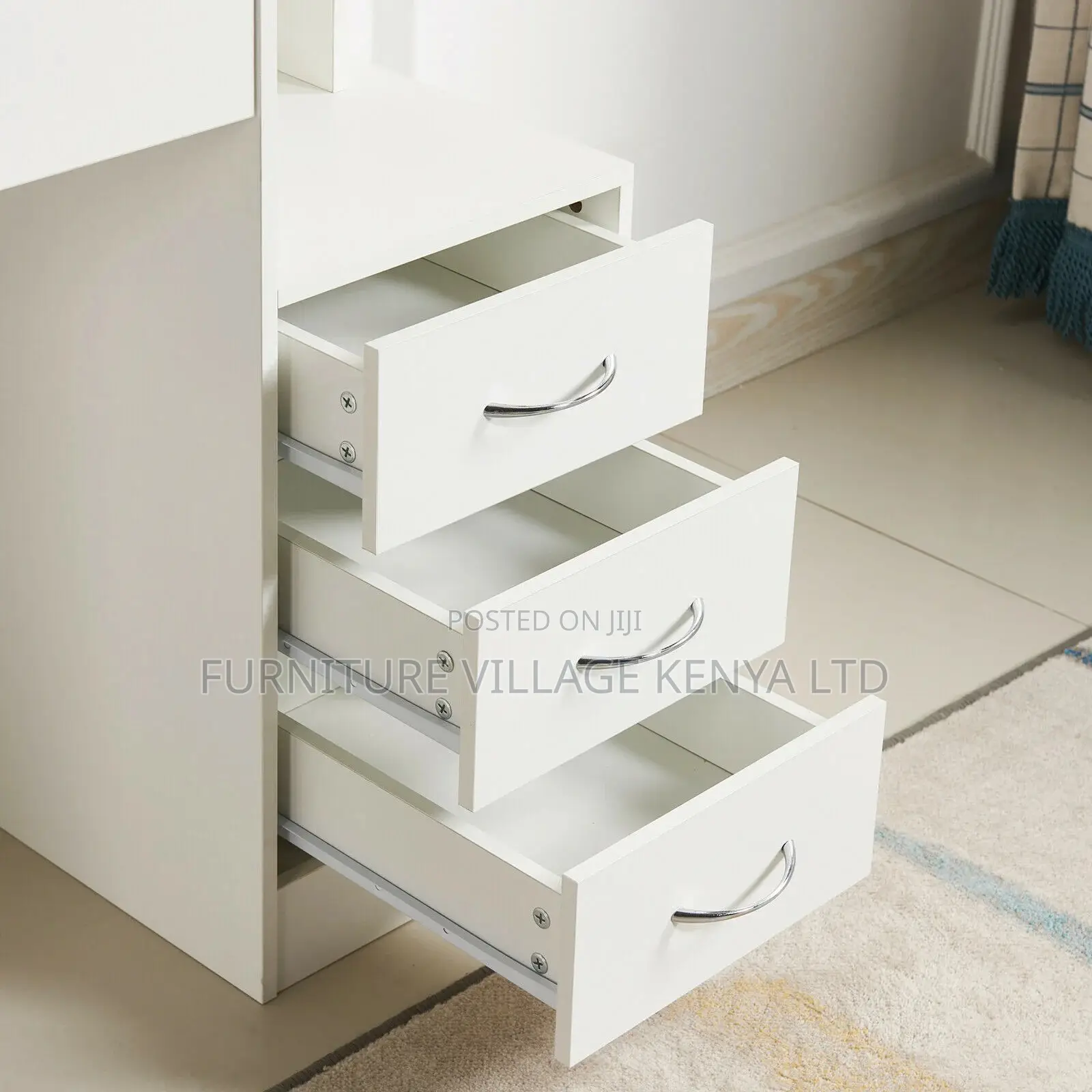 Dresser;Modern Dressing Table W/4 Drawers Sliding Mirror Stool