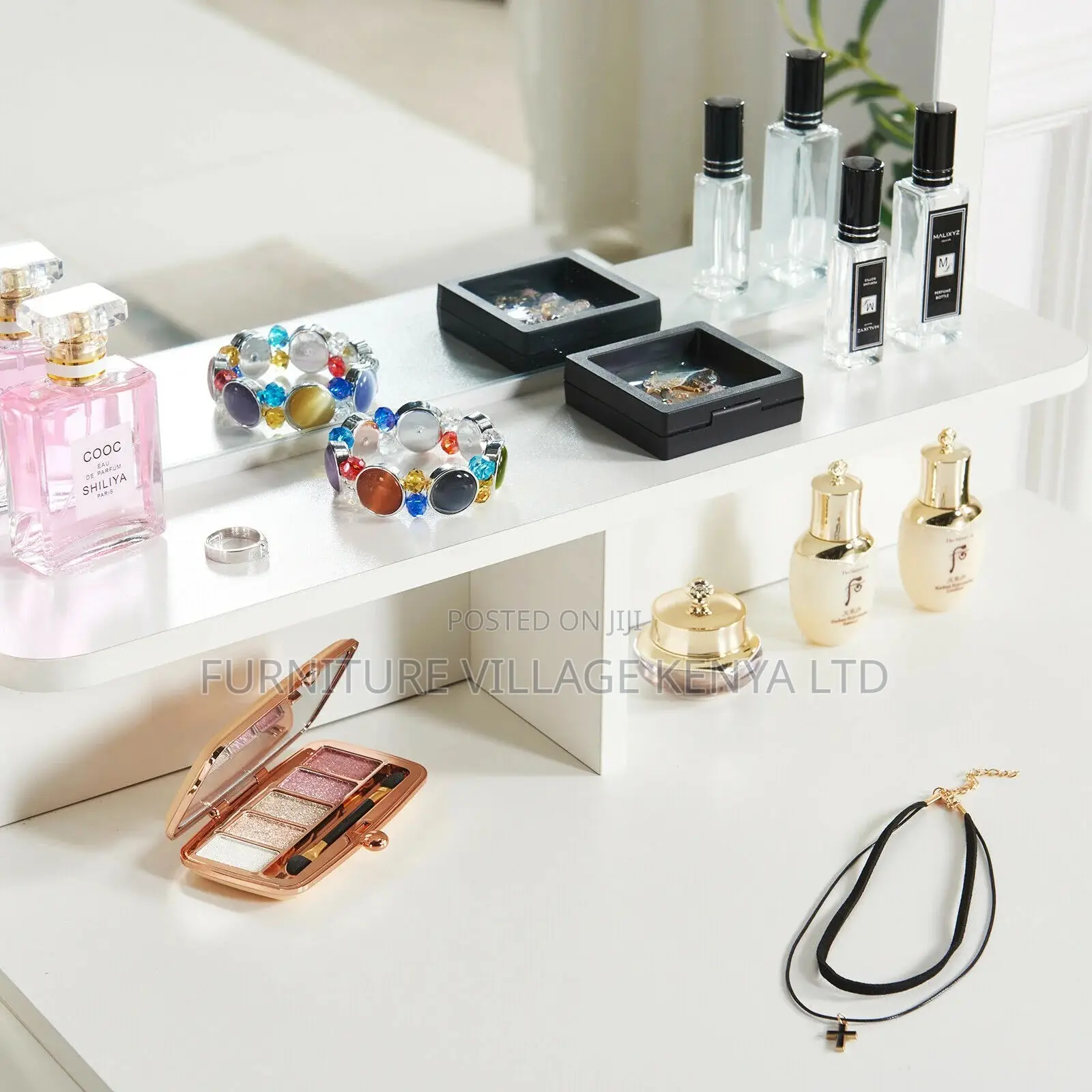 Dresser;Modern Dressing Table W/4 Drawers Sliding Mirror Stool