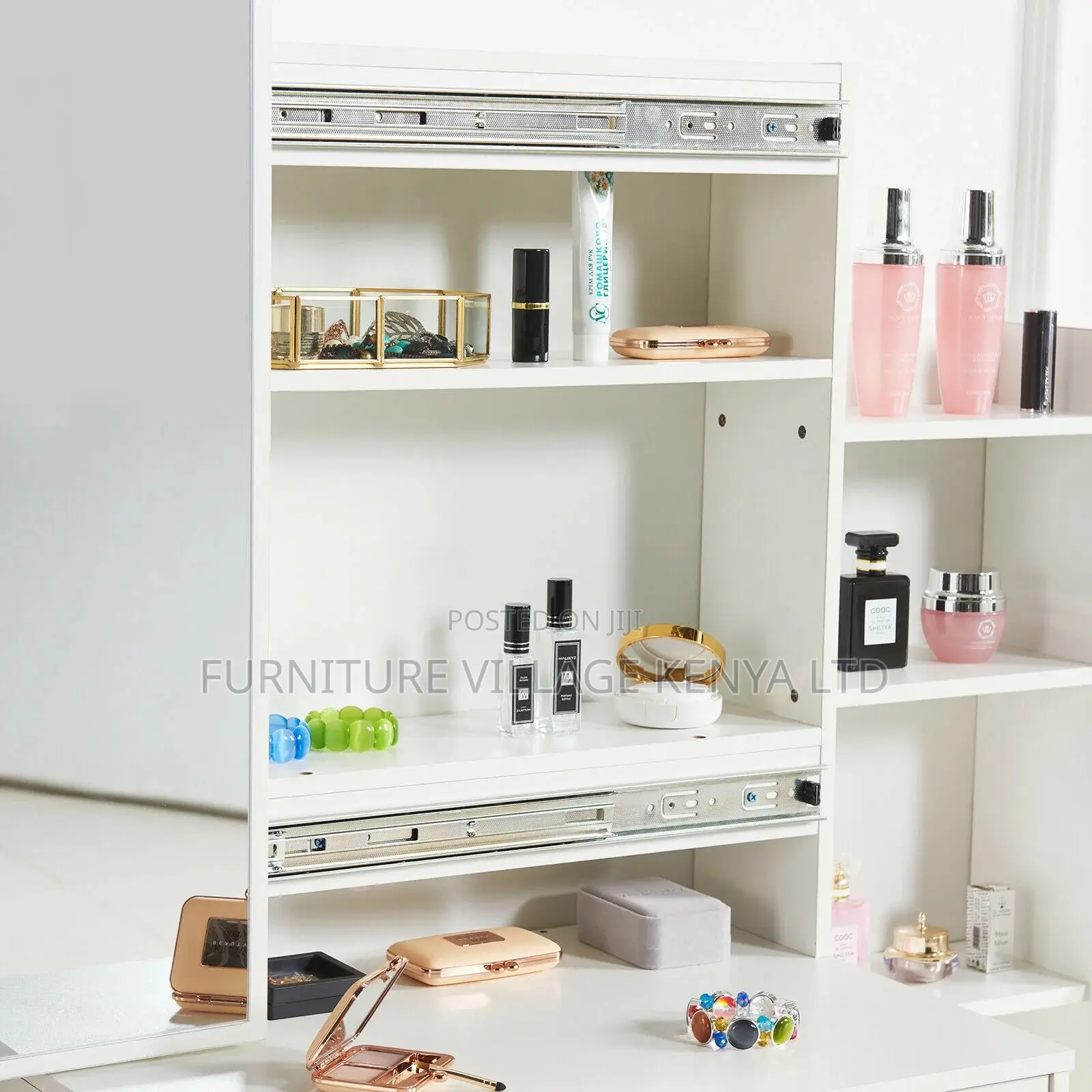 Dresser;Modern Dressing Table W/4 Drawers Sliding Mirror Stool