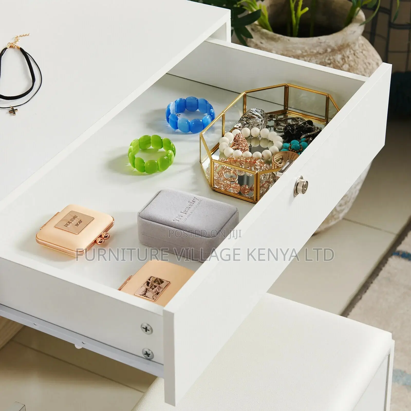 Dresser;Modern Dressing Table W/4 Drawers Sliding Mirror Stool